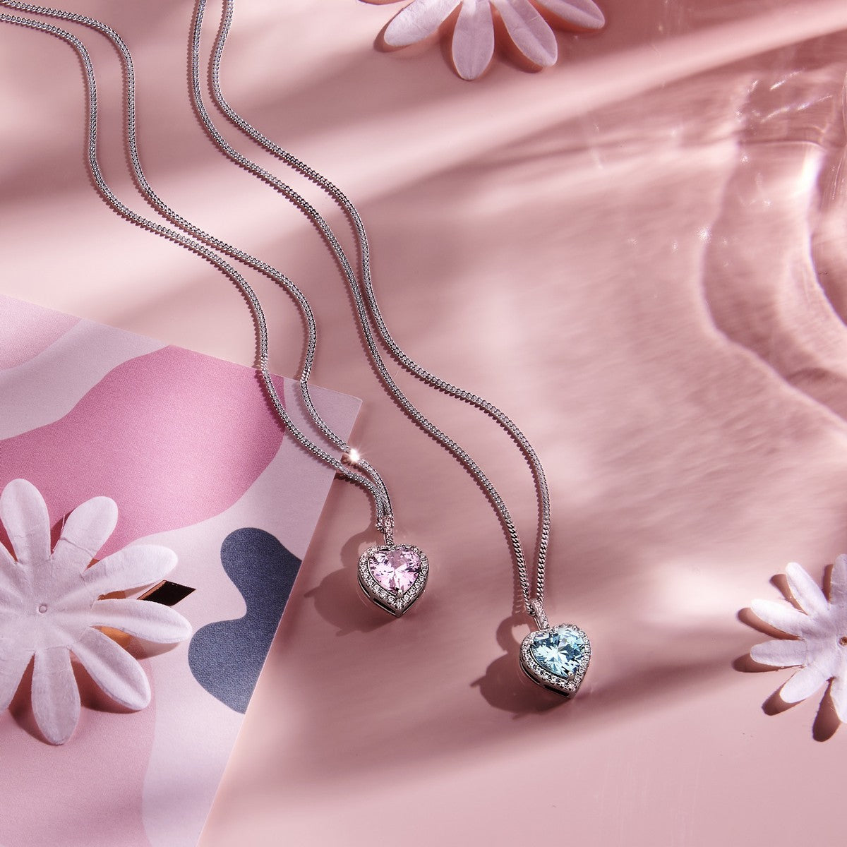 Fantasy Collection Hanger hart wit en roze zirkonia halo zilver
