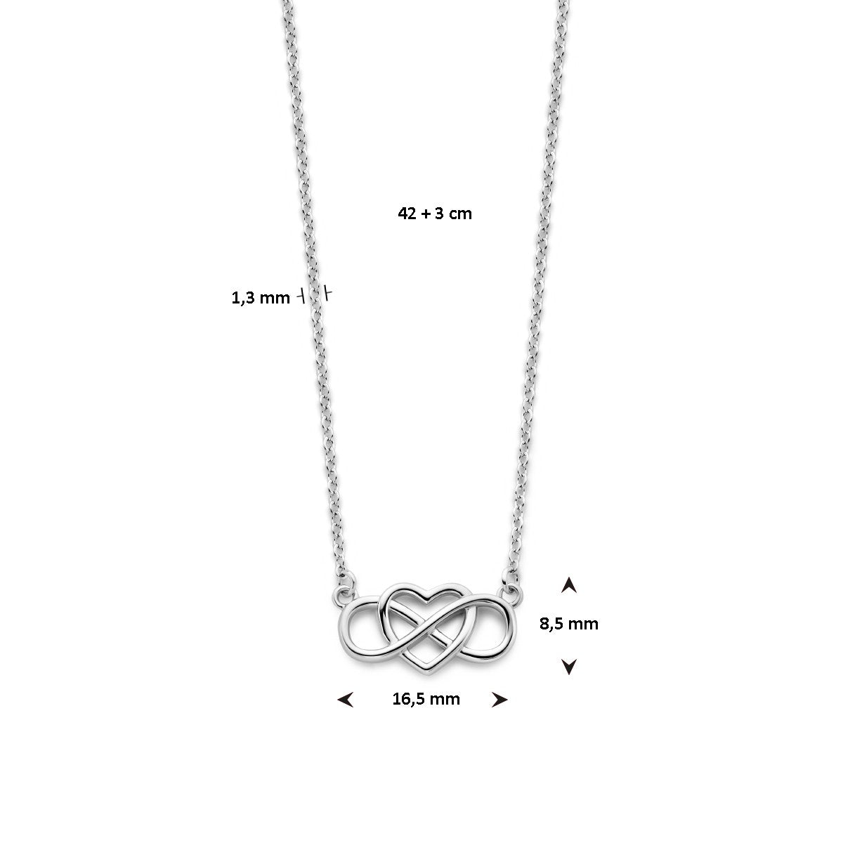 Fantasy Collection Collier hart en infinity 42 + 3 cm zilver