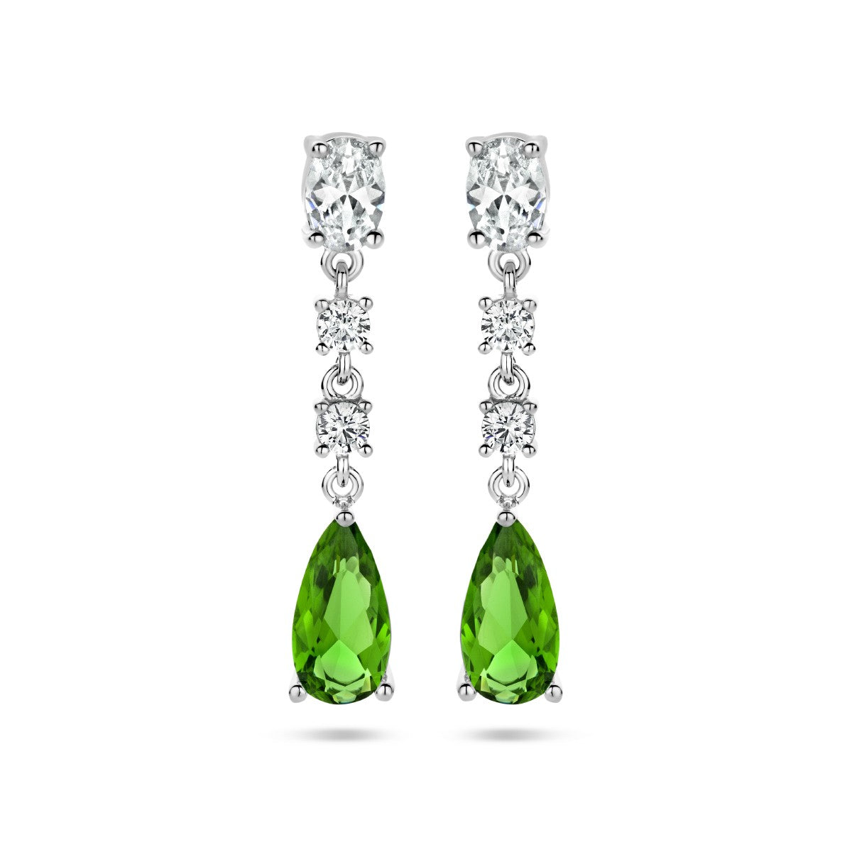 Fantasy Collection Hangende oorbellen wit en groen zirkonia zilver