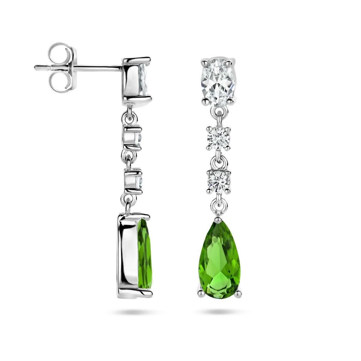 Fantasy Collection Hangende oorbellen wit en groen zirkonia zilver