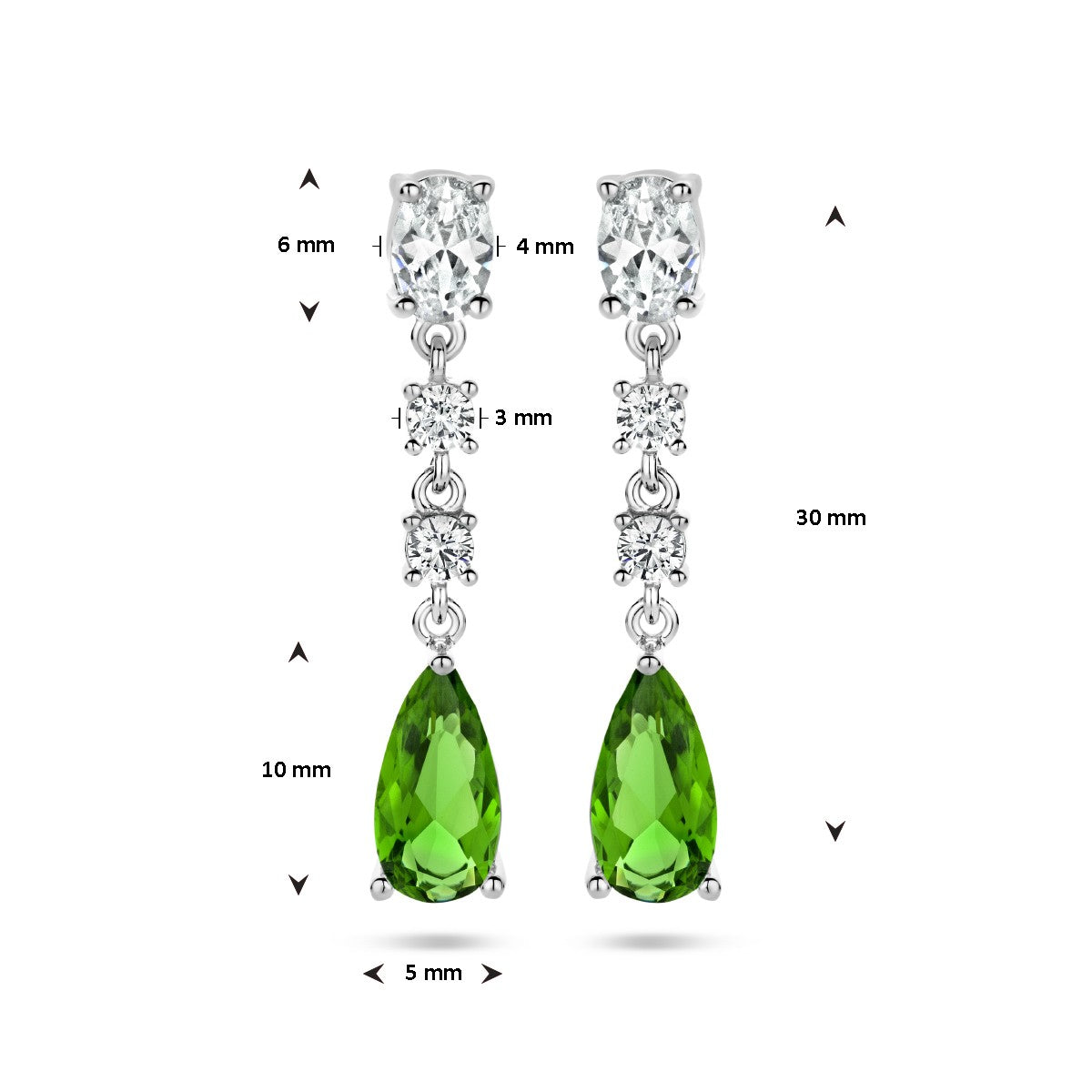 Fantasy Collection Hangende oorbellen wit en groen zirkonia zilver