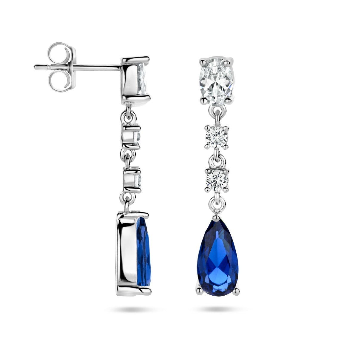 Fantasy Collection Hangende oorbellen saffierkleurig zirkonia zilver