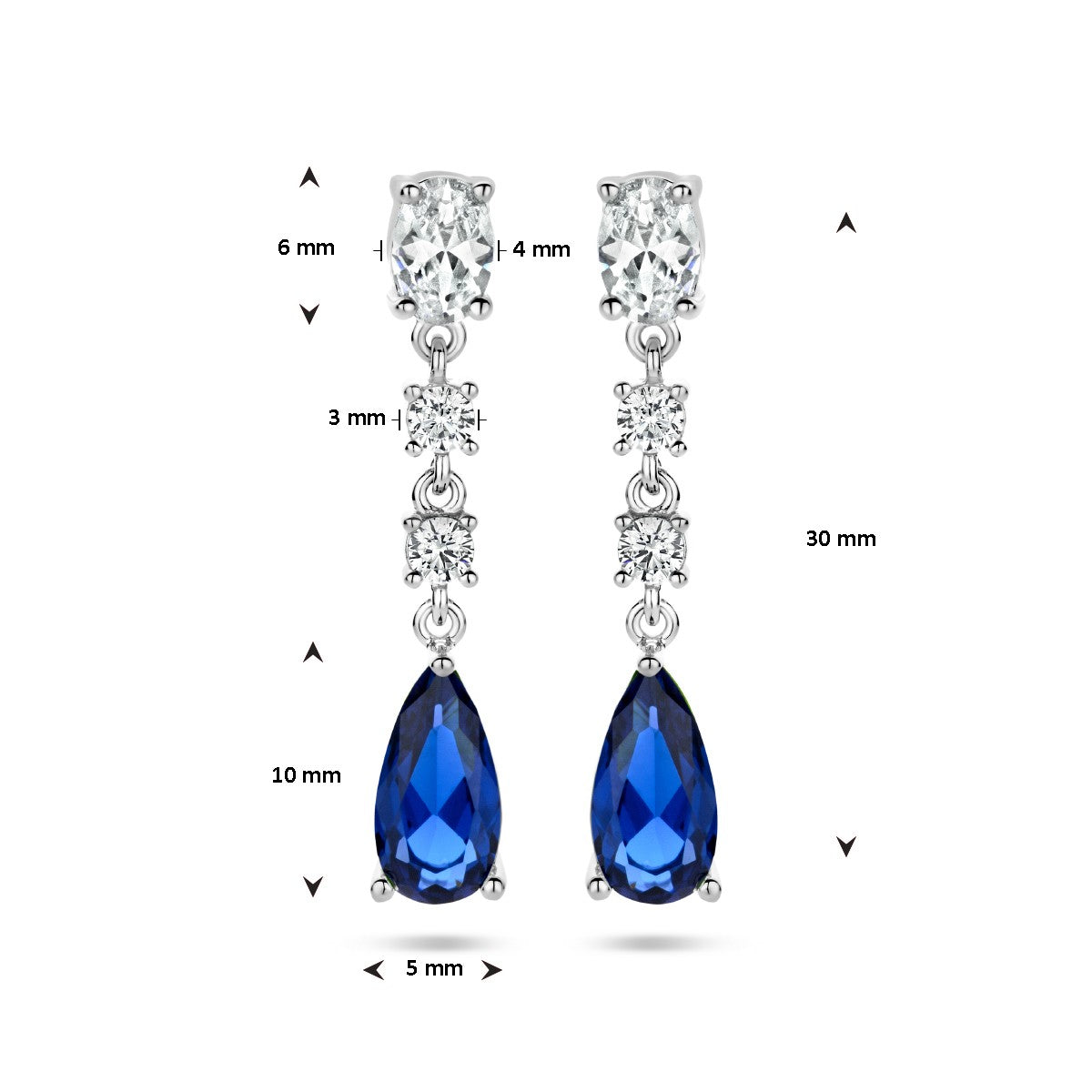 Fantasy Collection Hangende oorbellen saffierkleurig zirkonia zilver