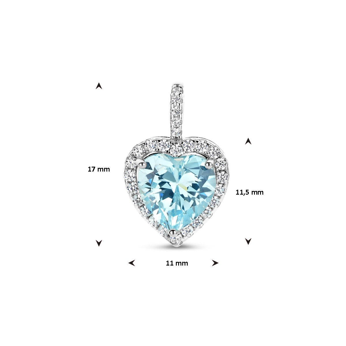 Fantasy Collection Hanger hart wit en aquamarijnkleurig zirkonia halo zilver