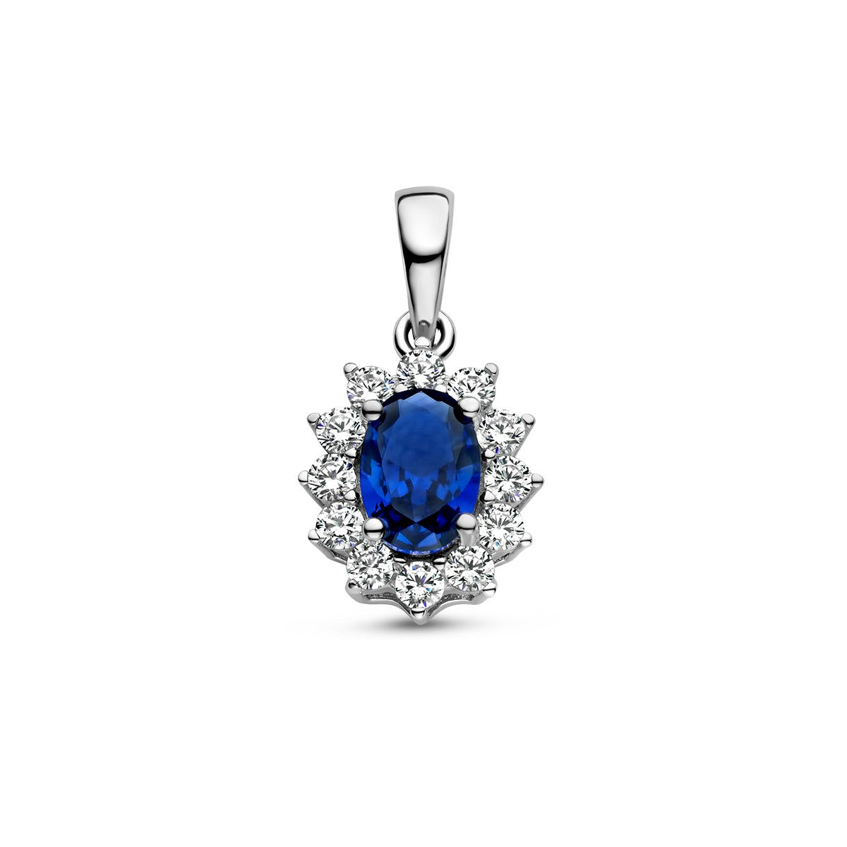 Fantasy Collection Hanger saffierkleurig en wit zirkonia halo zilver