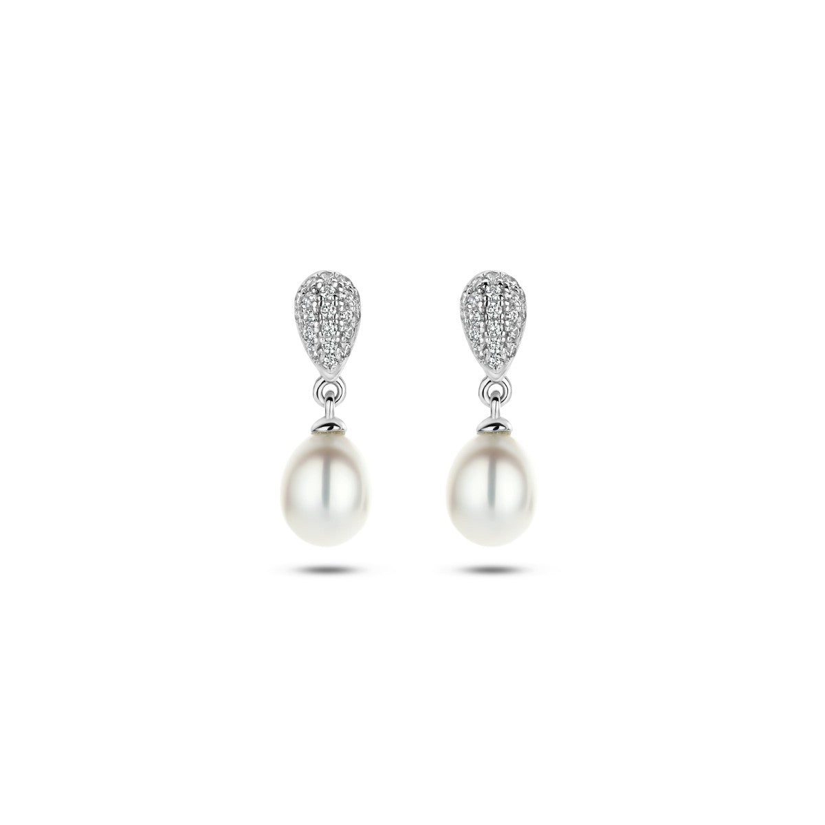 Fantasy Collection Hangende oorbellen parel en zirkonia zilver