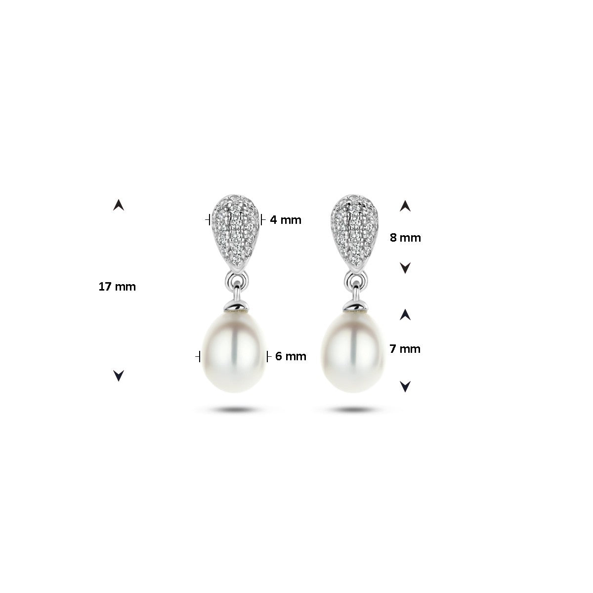 Fantasy Collection Hangende oorbellen parel en zirkonia zilver