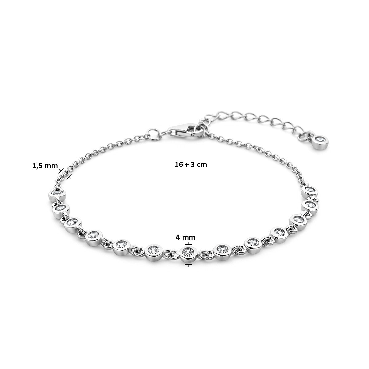Fantasy Collection Armband zirkonia 16 + 3 cm zilver