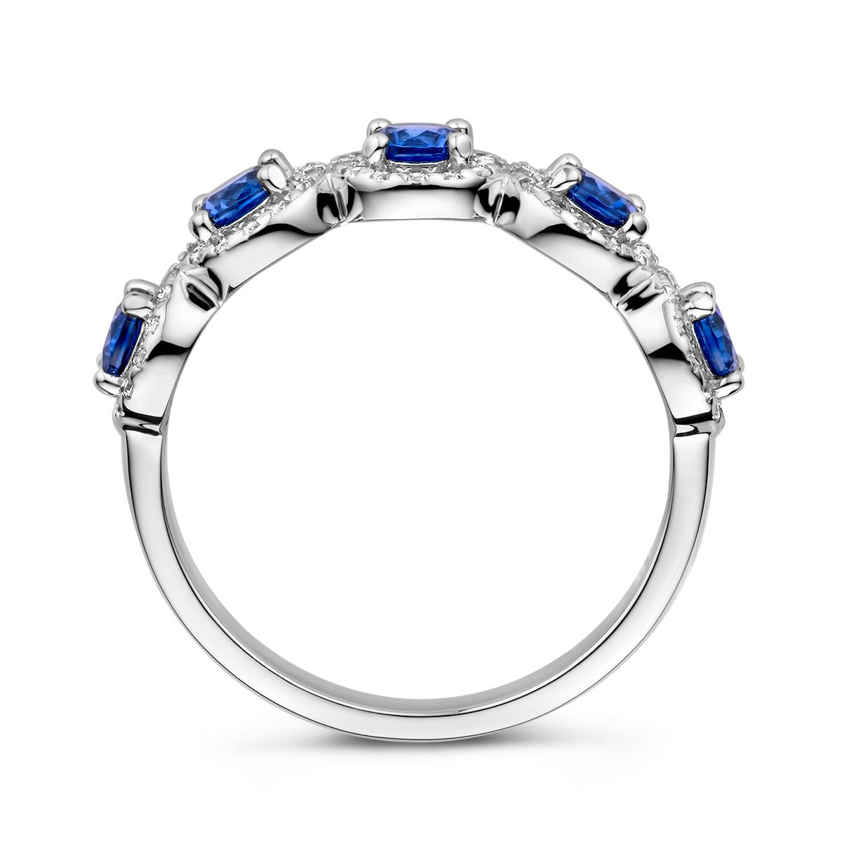 Fantasy Collection Ring saffierkleurig en wit zirkonia halo zilver