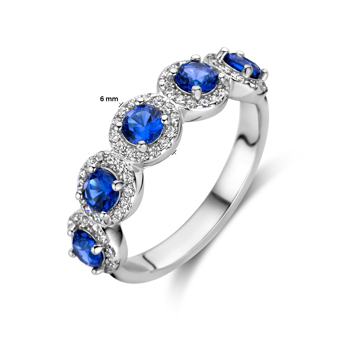 Fantasy Collection Ring saffierkleurig en wit zirkonia halo zilver