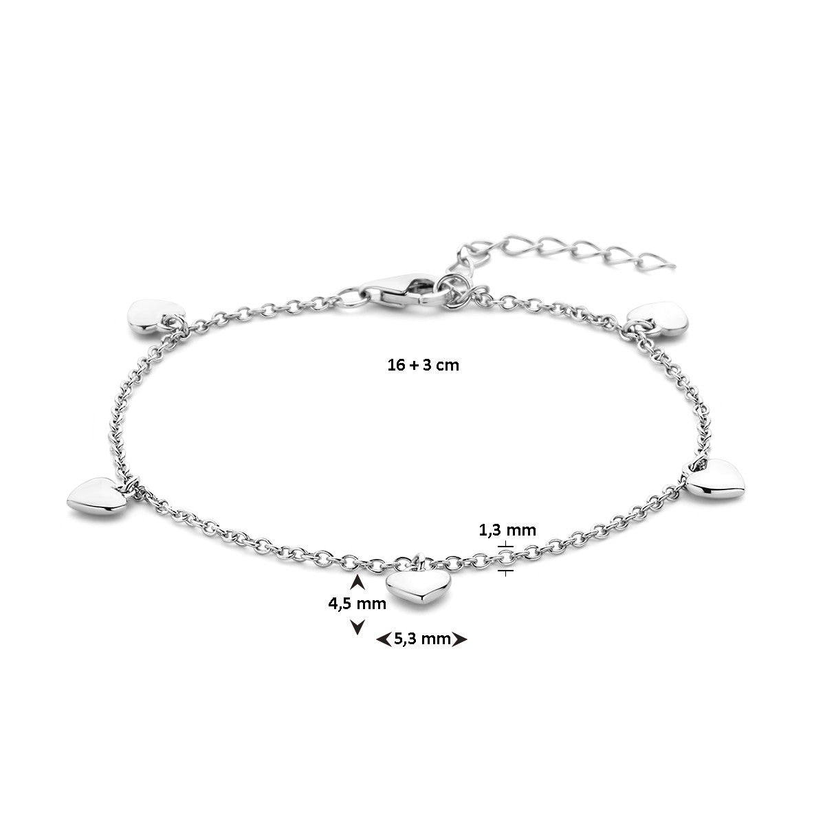Fantasy Collection Armband hartjes 16 + 3 cm zilver
