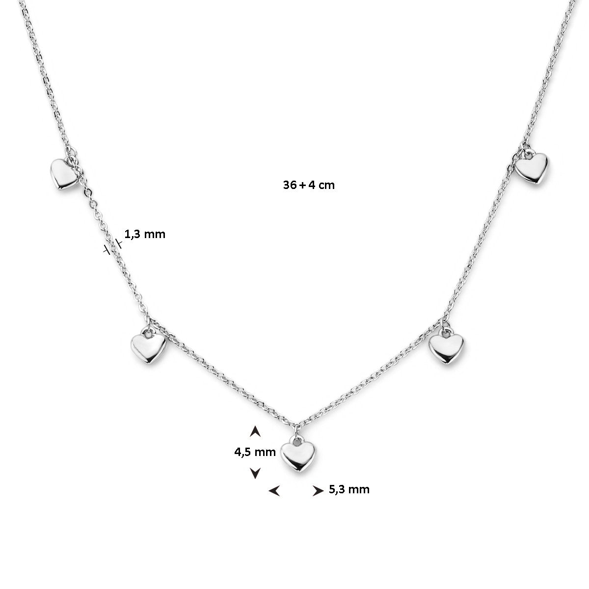 Fantasy Collection Collier hartjes 36 + 4 cm zilver