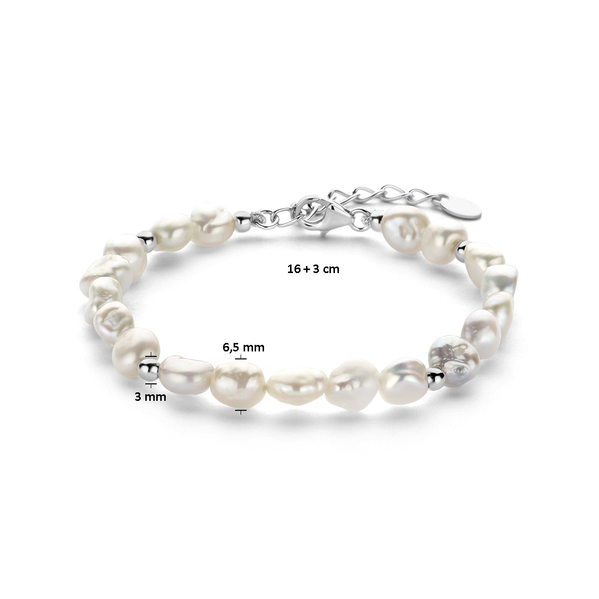 Fantasy Collection Armband parel barok 16 + 3 cm zilver