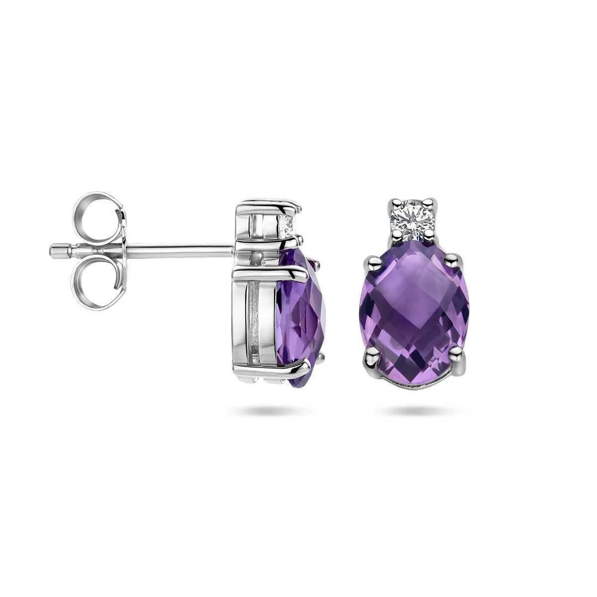 Fantasy Collection Oorbellen amethist en zirkonia 10,5 mm zilver
