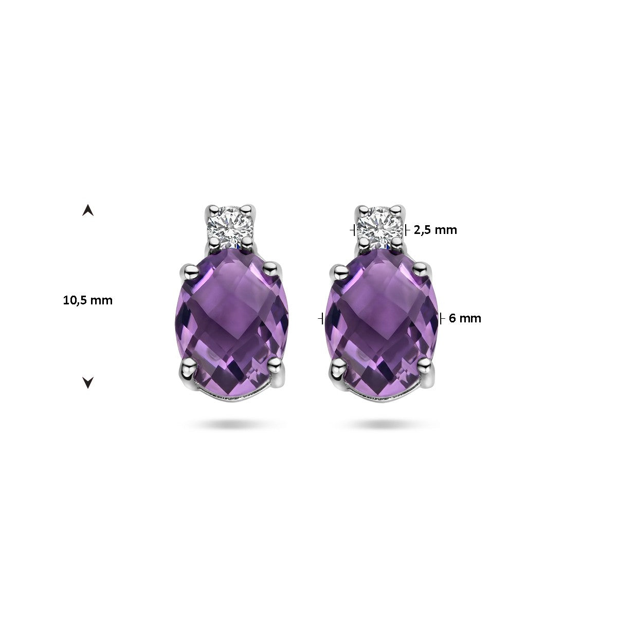 Fantasy Collection Oorbellen amethist en zirkonia 10,5 mm zilver