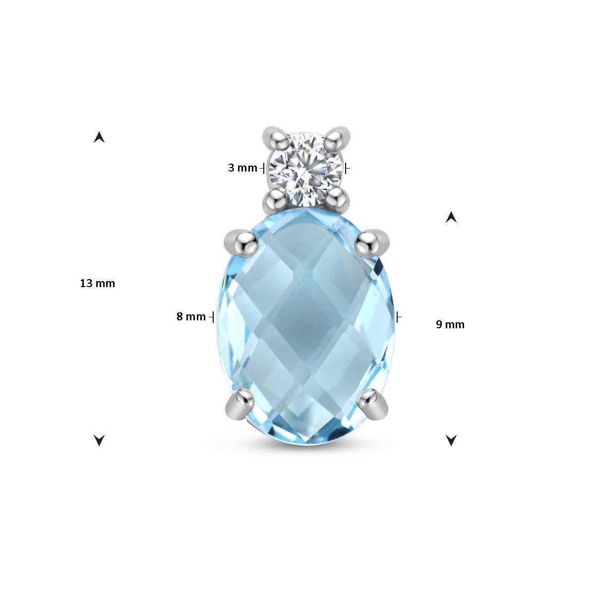 Fantasy Collection Hanger blauw topaas en zirkonia 13 mm zilver