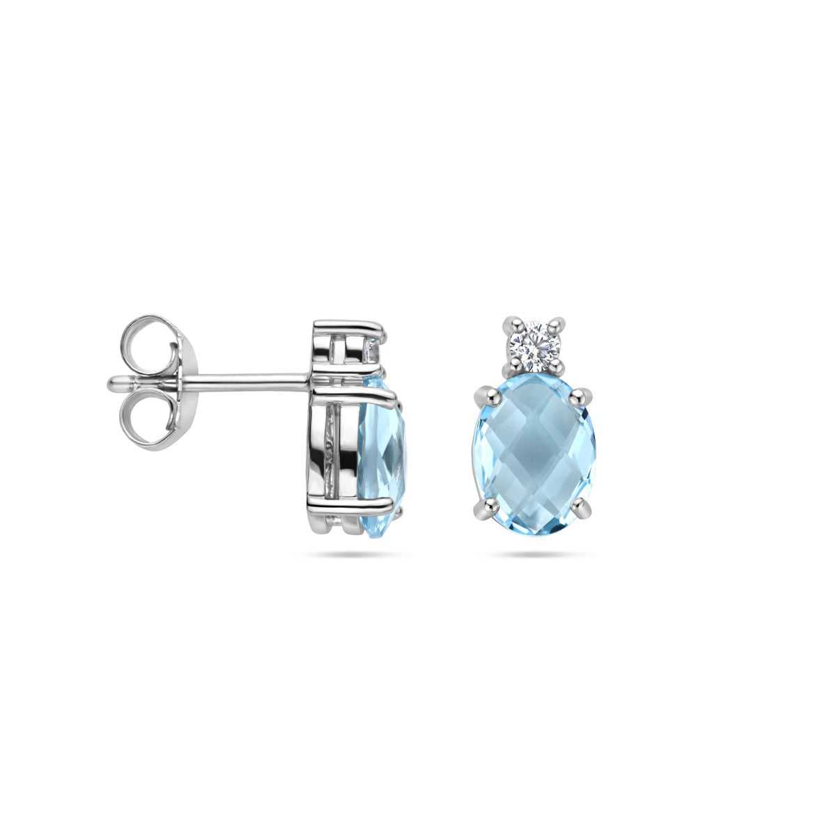 Fantasy Collection Oorbellen blauw topaas en zirkonia 10,5 mm zilver