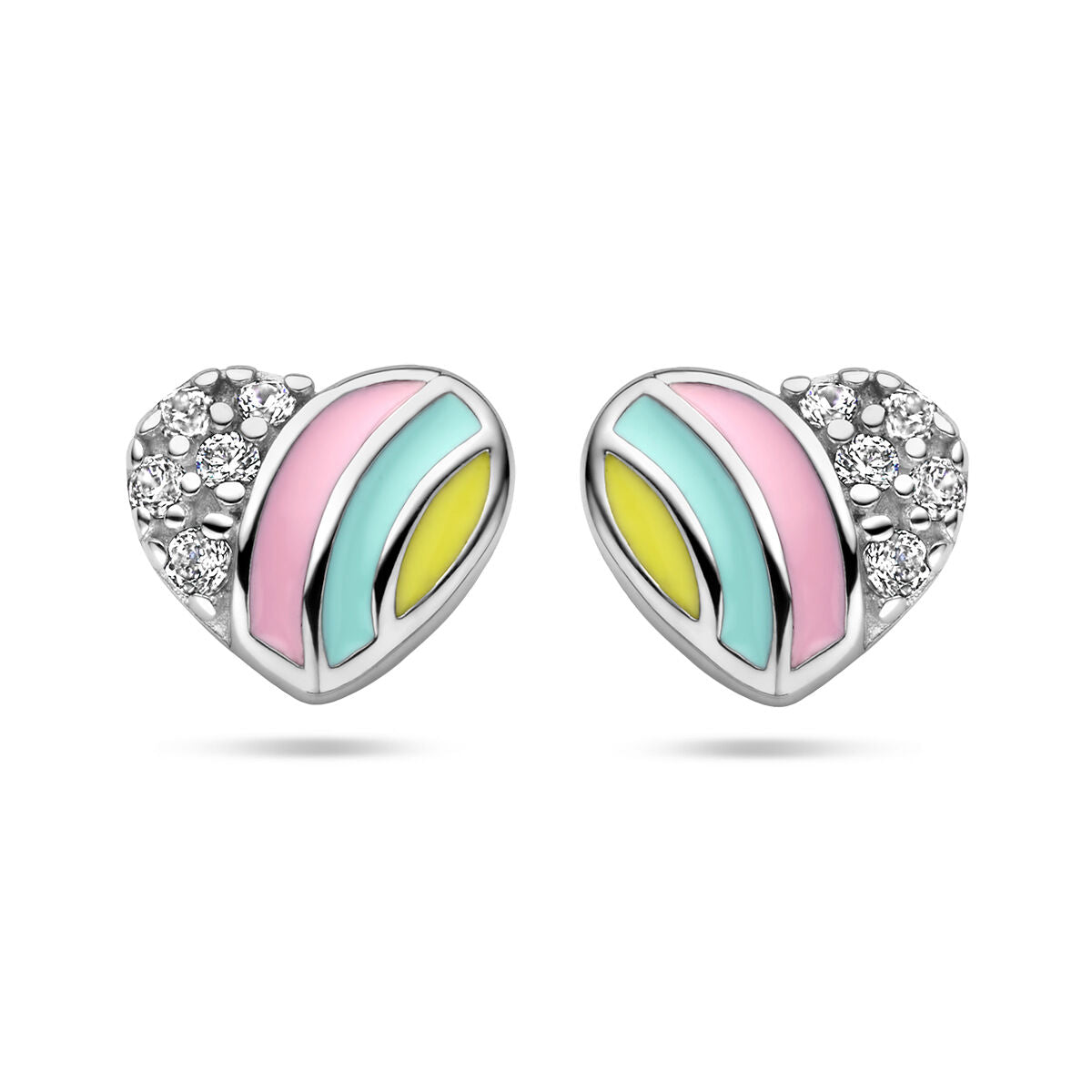 Fantasy Collection Oorbellen hart en zirkonia emaille zilver