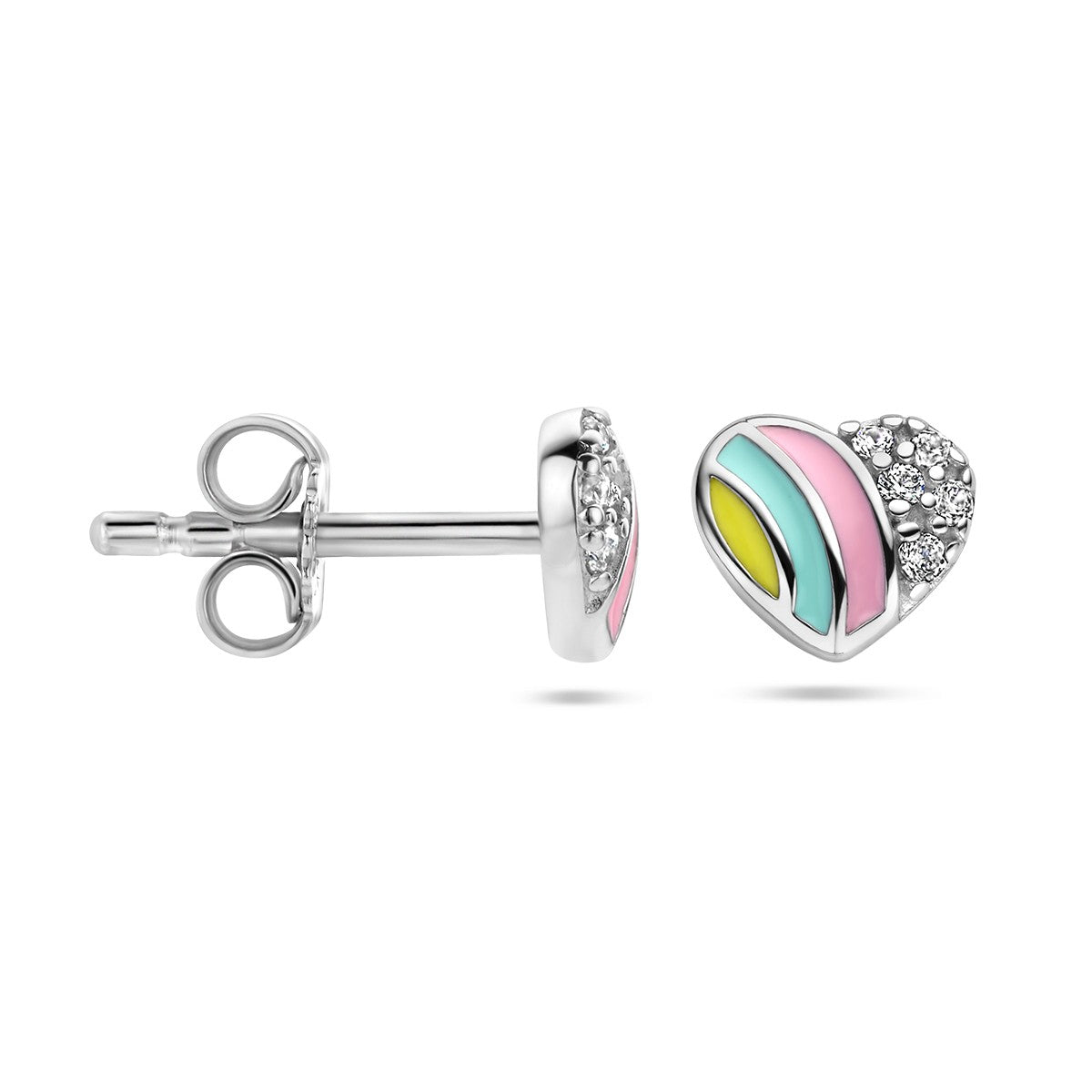 Fantasy Collection Oorbellen hart en zirkonia emaille zilver