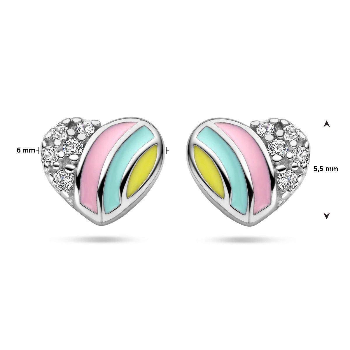 Fantasy Collection Oorbellen hart en zirkonia emaille zilver