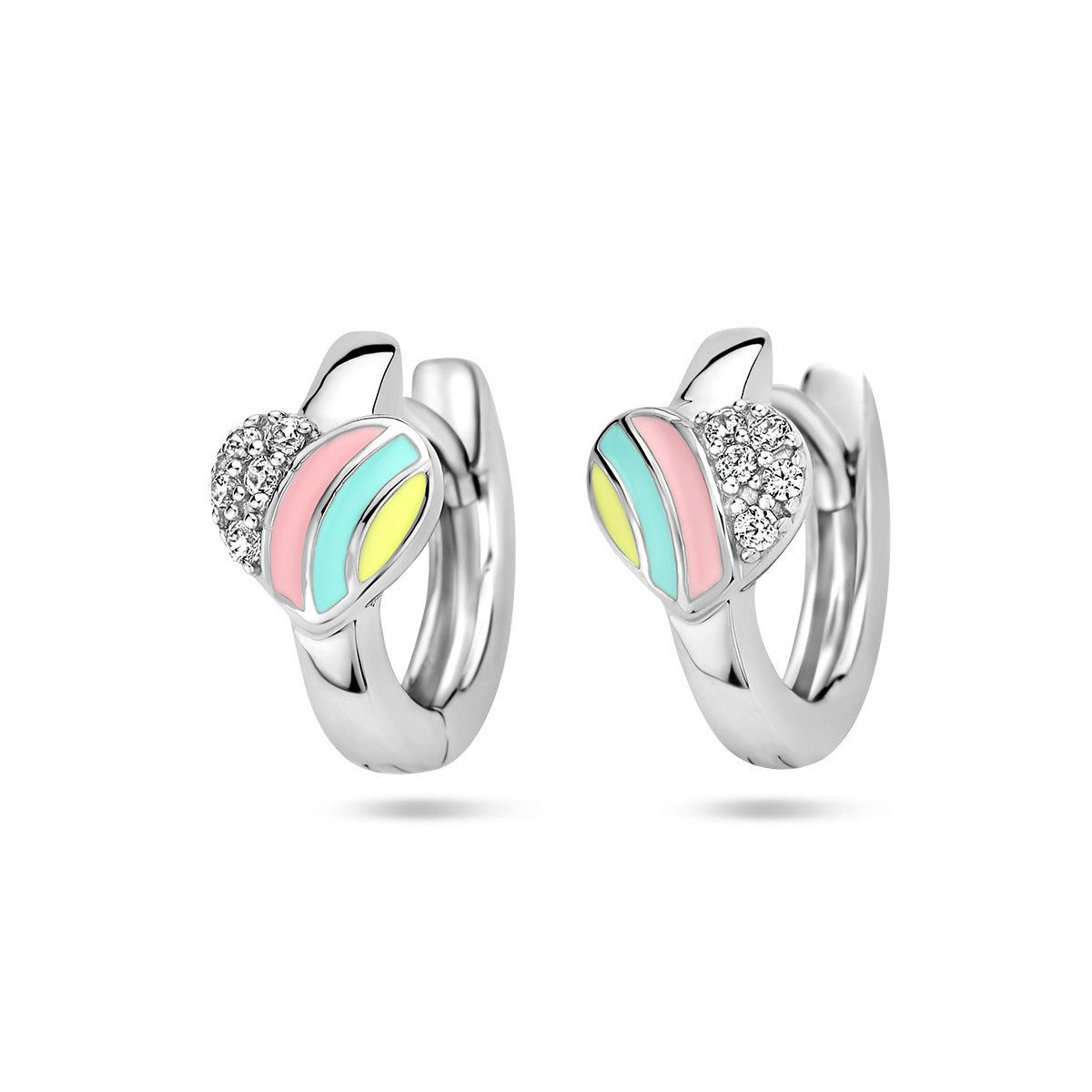 Fantasy Collection Oorbellen hart en zirkonia emaille zilver