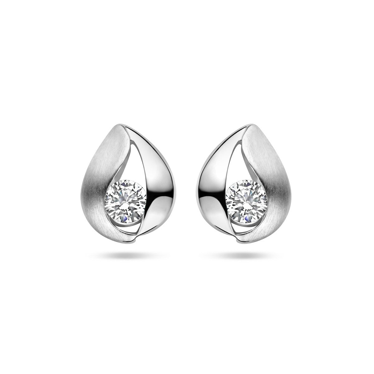 Fantasy Collection Oorbellen druppel zirkonia poli/mat zilver