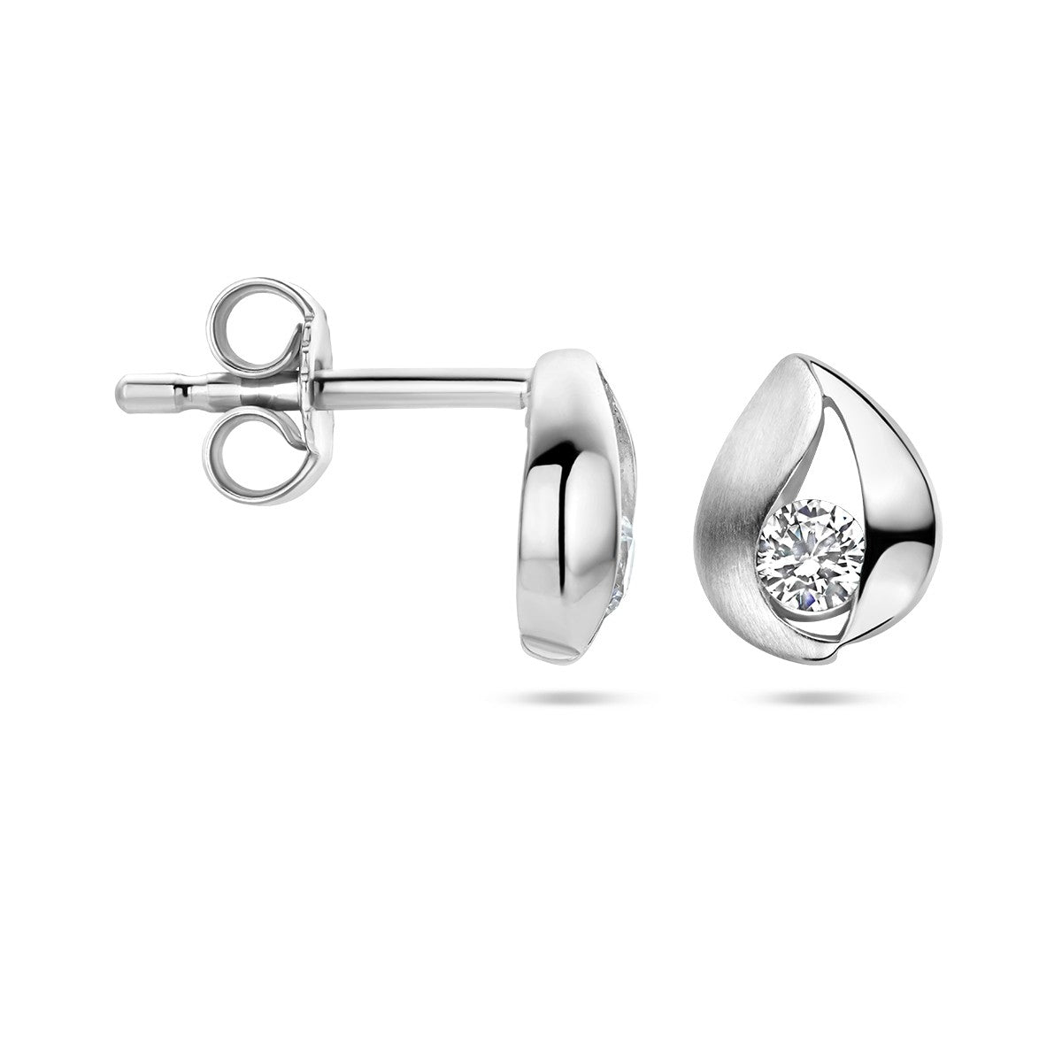 Fantasy Collection Oorbellen druppel zirkonia poli/mat zilver