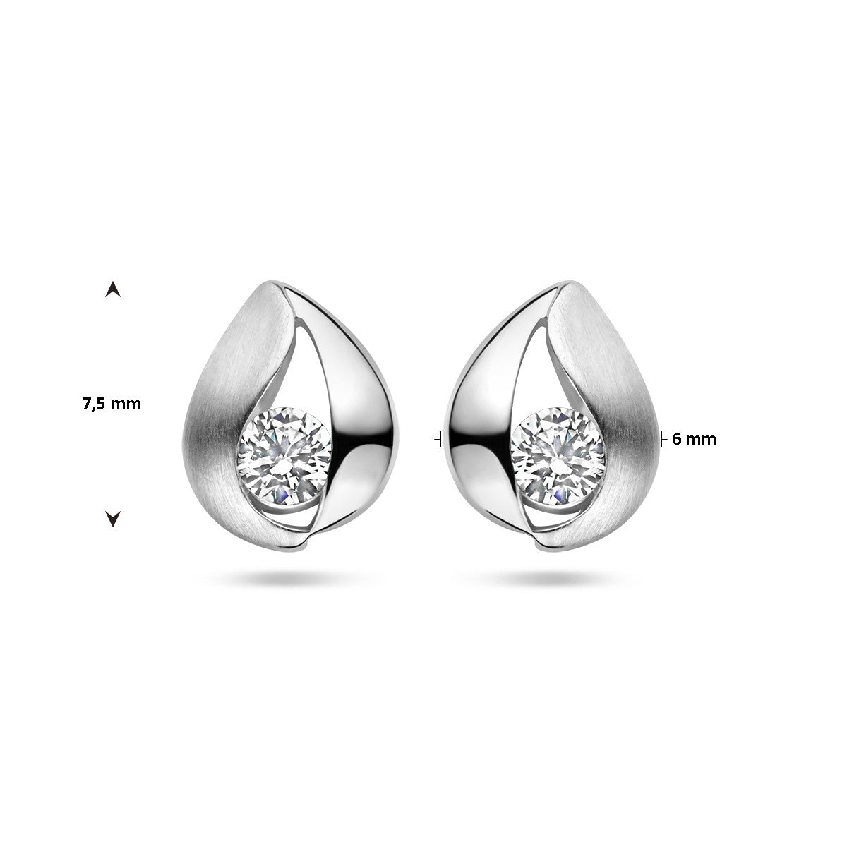 Fantasy Collection Oorbellen druppel zirkonia poli/mat zilver