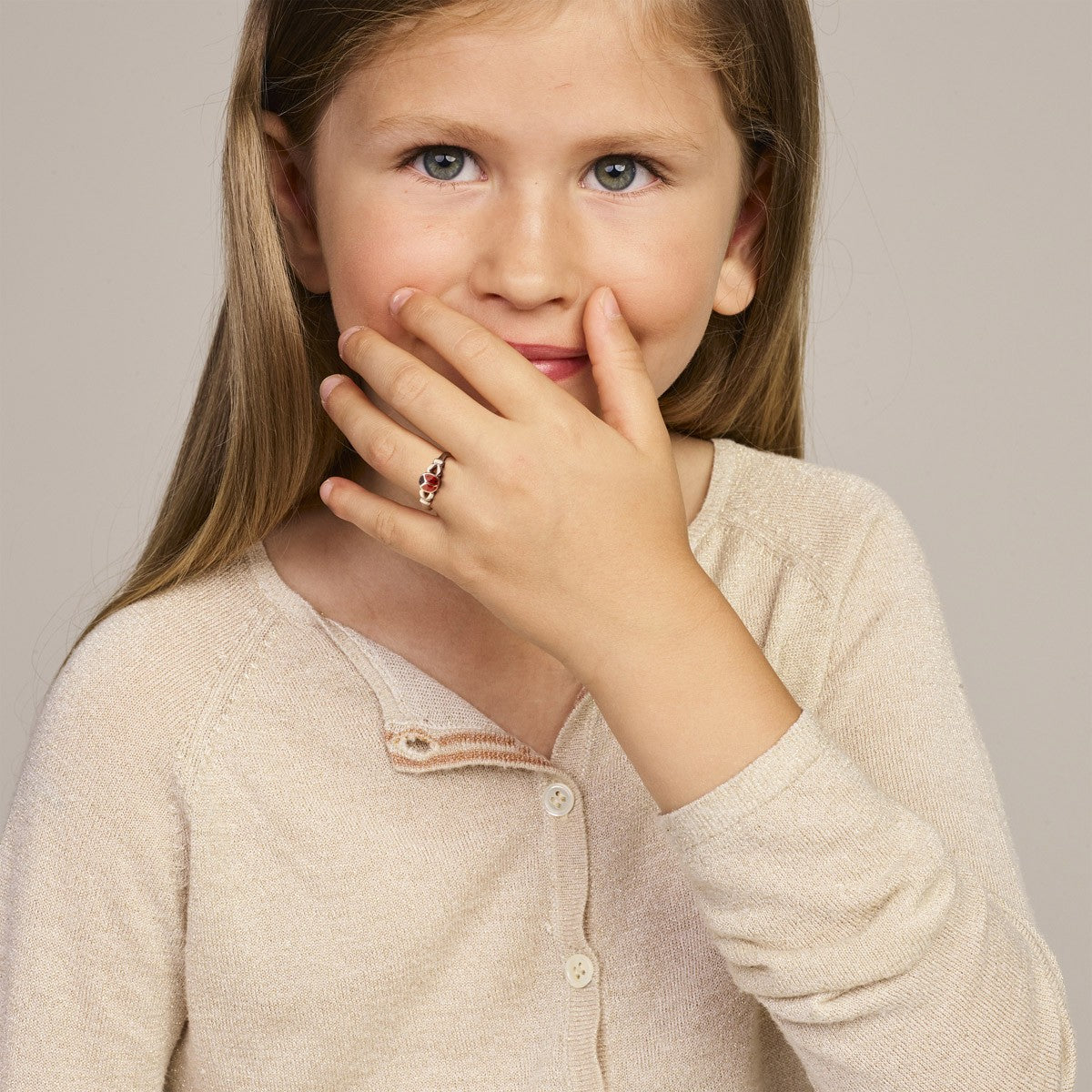 Ring lieveheersbeestje emaille zilver gerhodineerd