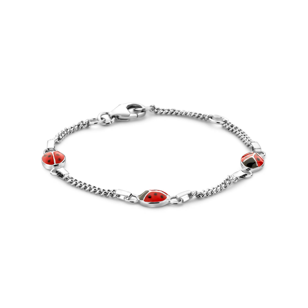 Armband lieveheersbeestje emaille 11 - 13 cm zilver gerhodineerd