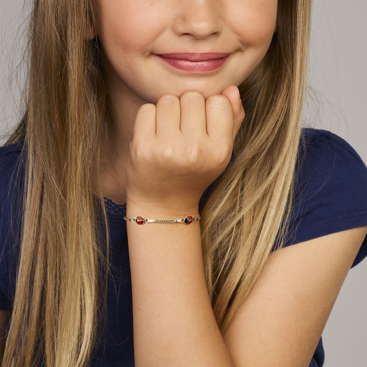 Fantasy Collection Armband lieveheersbeestje emaille 11 - 13 cm zilver