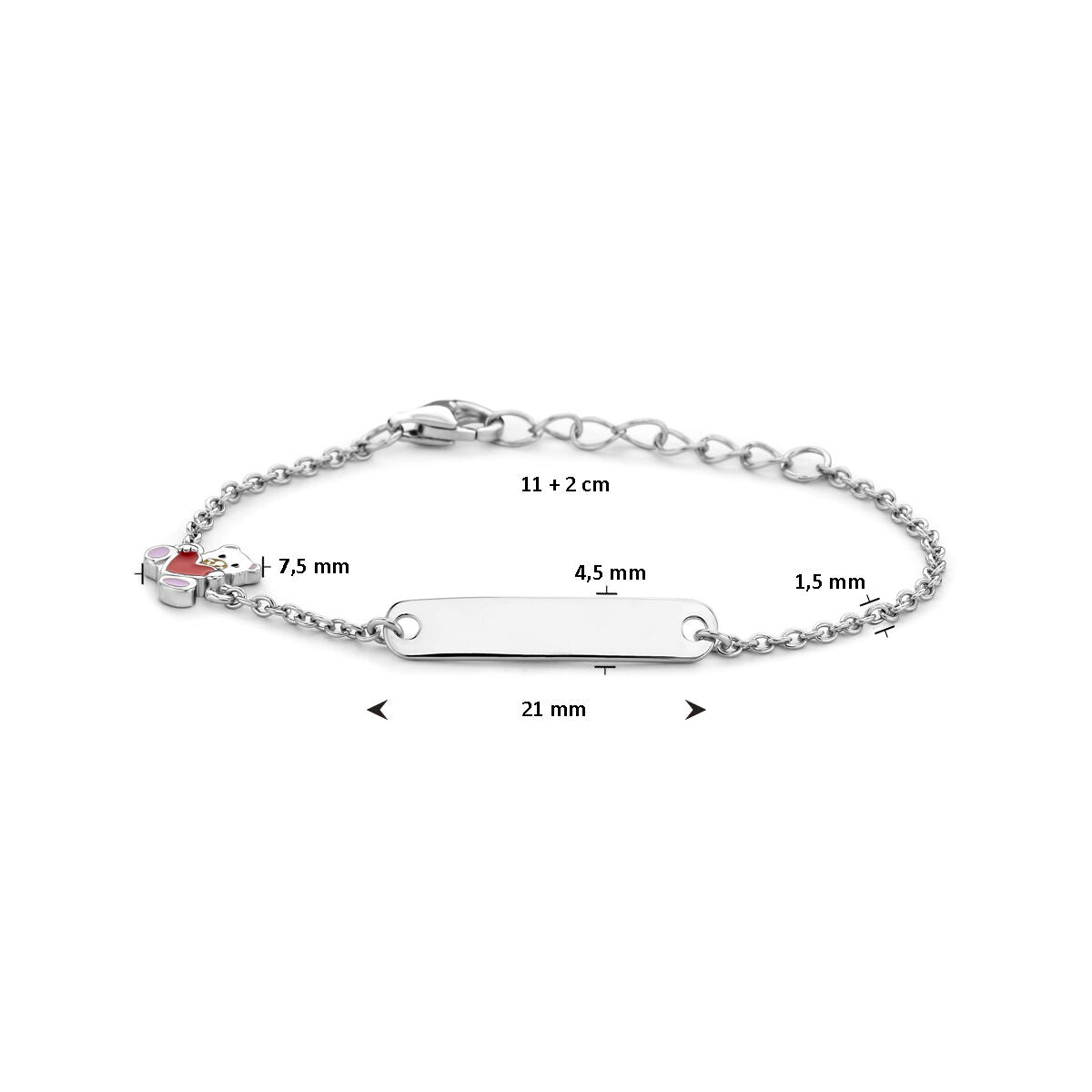 Fantasy Collection Graveerarmband beer en hart plaat 4,5 mm 11 + 2 cm zilver
