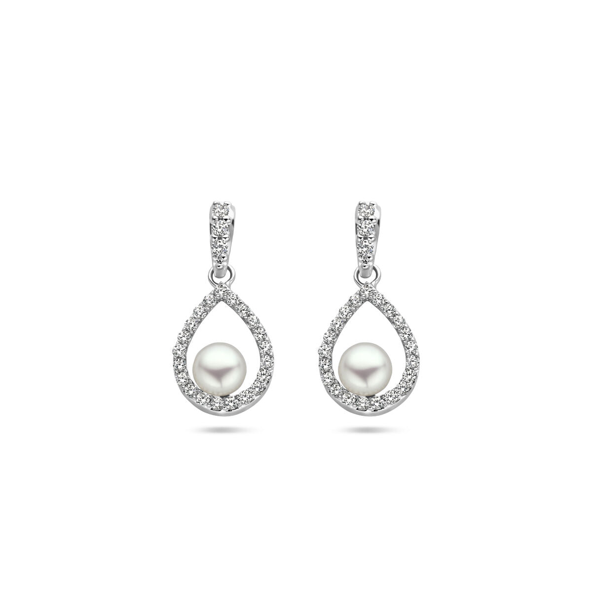 Fantasy Collection Hangende oorbellen parel en zirkonia zilver