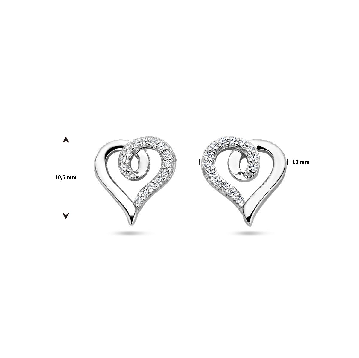 Oorbellen hart en zirkonia zilver