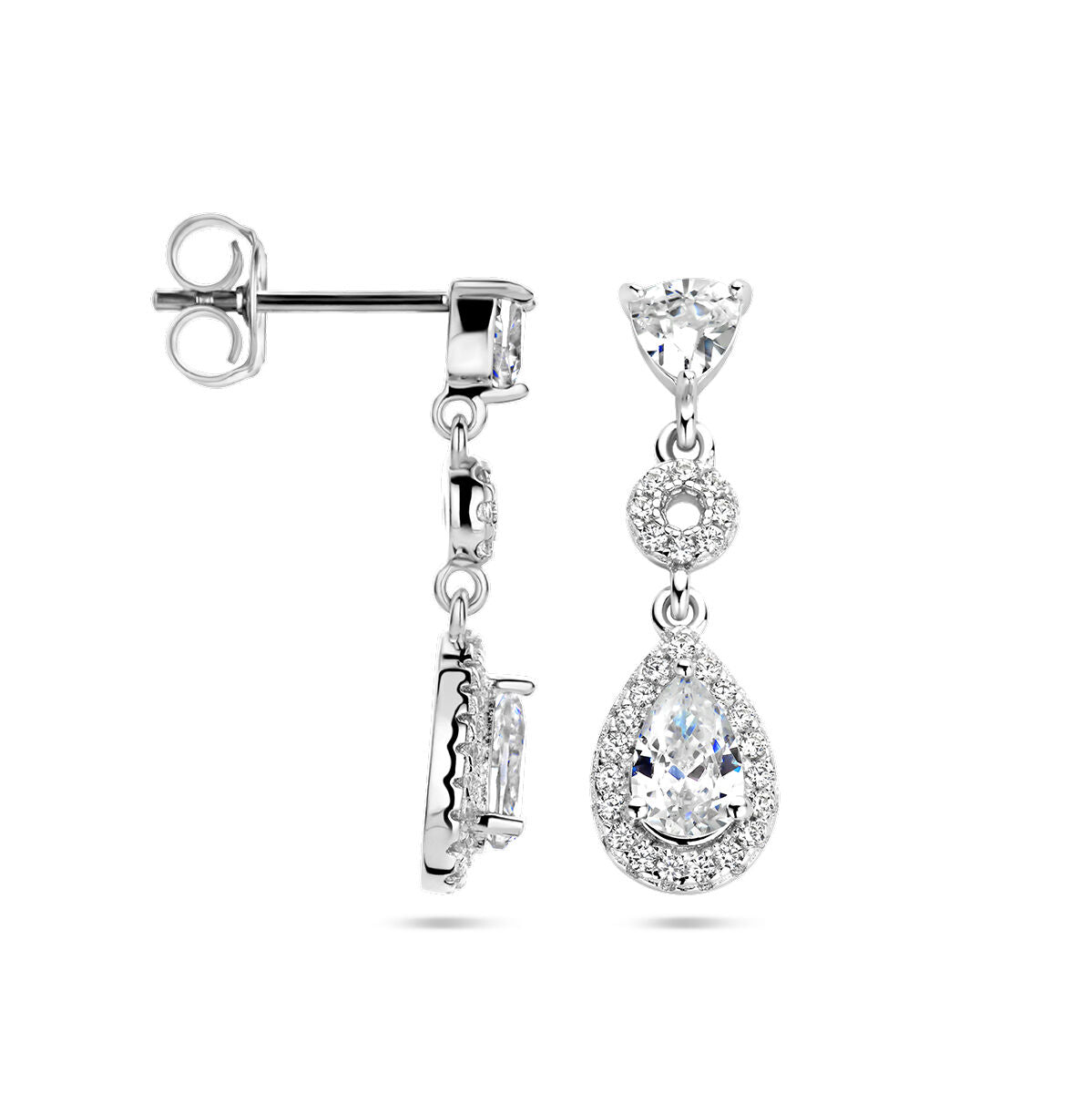 Fantasy Collection Hangende oorbellen zirkonia halo zilver