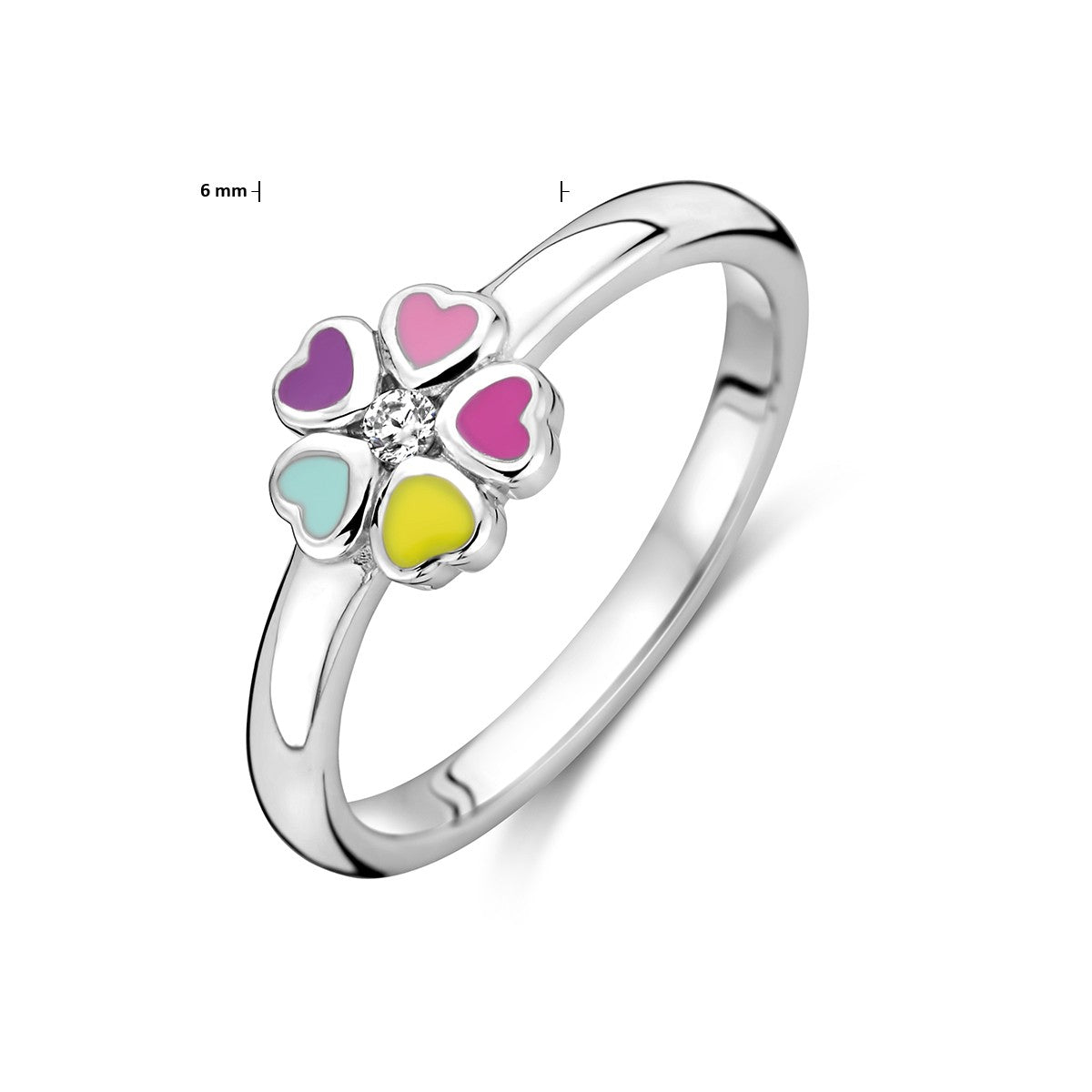 Ring bloem zirkonia emaille zilver
