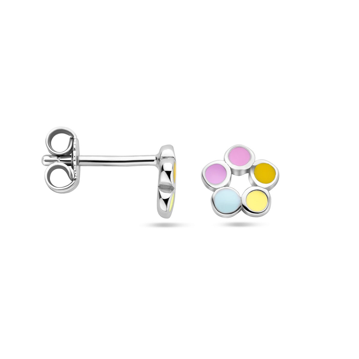 Oorbellen emaille bloem zilver