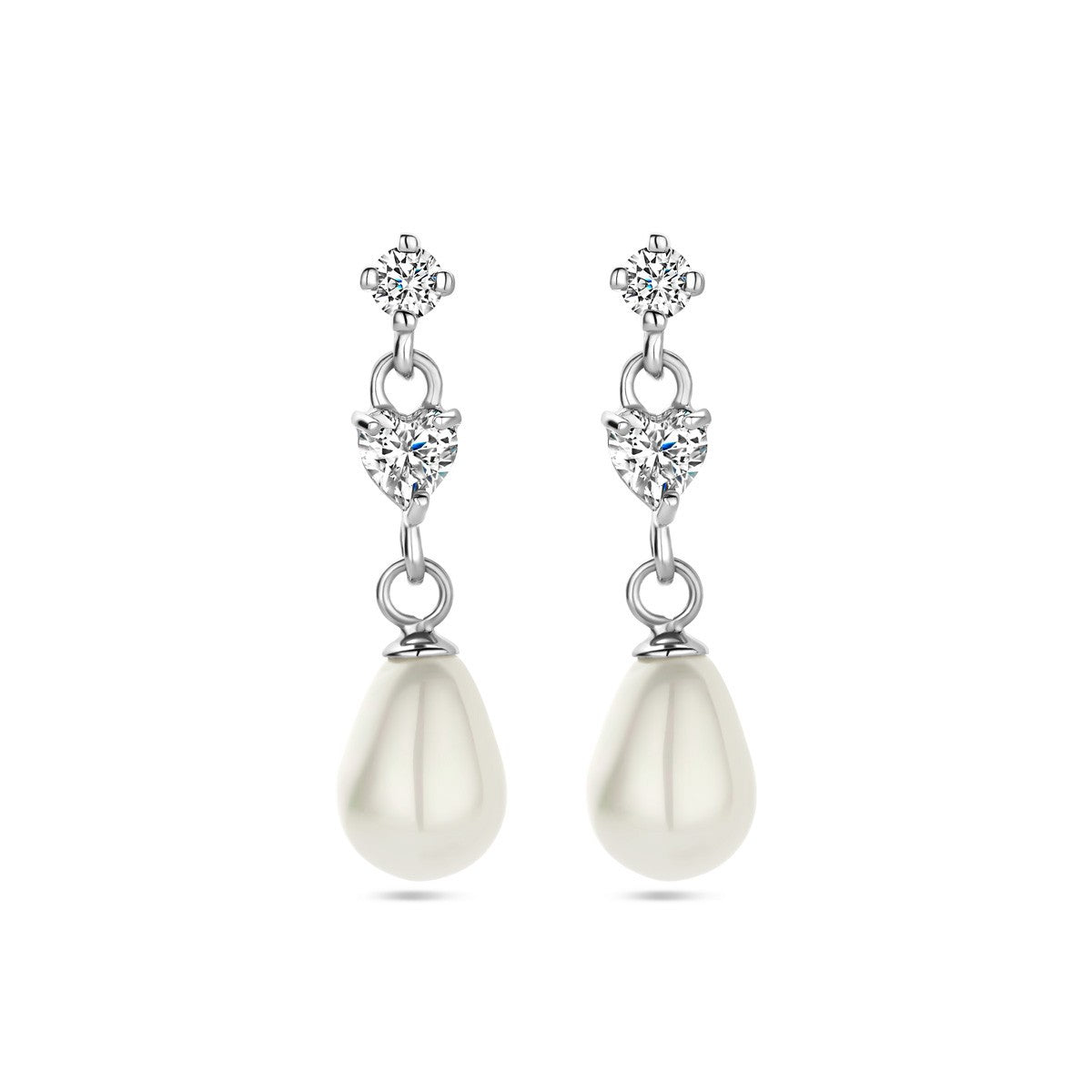 Fantasy Collection Hangende oorbellen parel zirkonia zilver