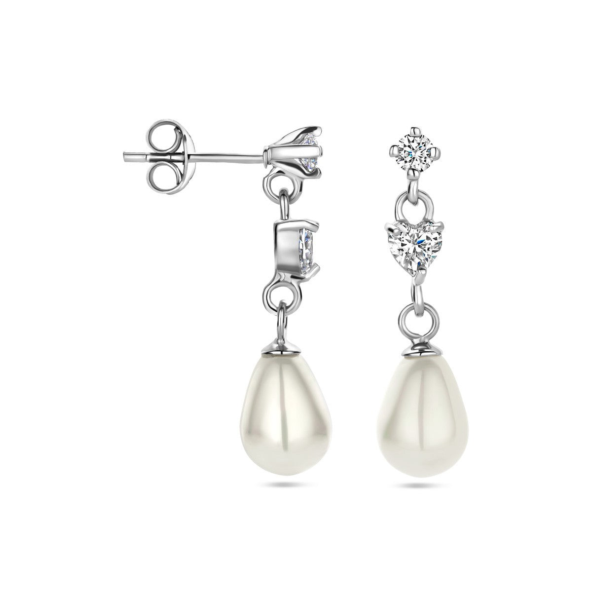 Fantasy Collection Hangende oorbellen parel zirkonia zilver