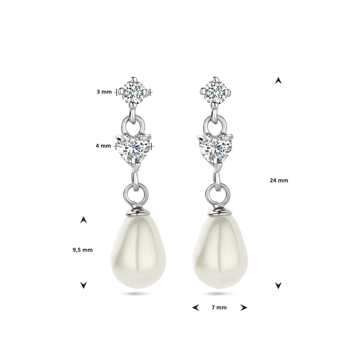 Fantasy Collection Hangende oorbellen parel zirkonia zilver