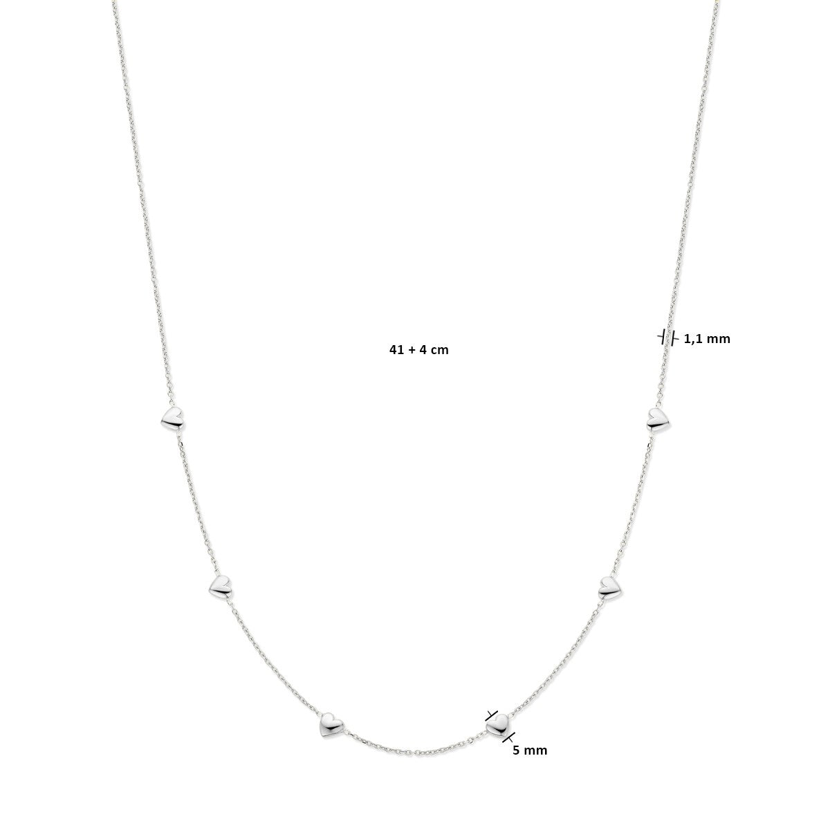 Fantasy Collection Collier hartjes 41 + 4 cm zilver
