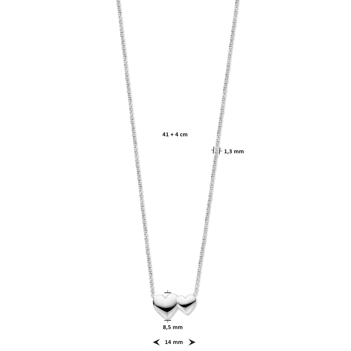 Fantasy Collection Collier hartjes 41 + 4 cm zilver