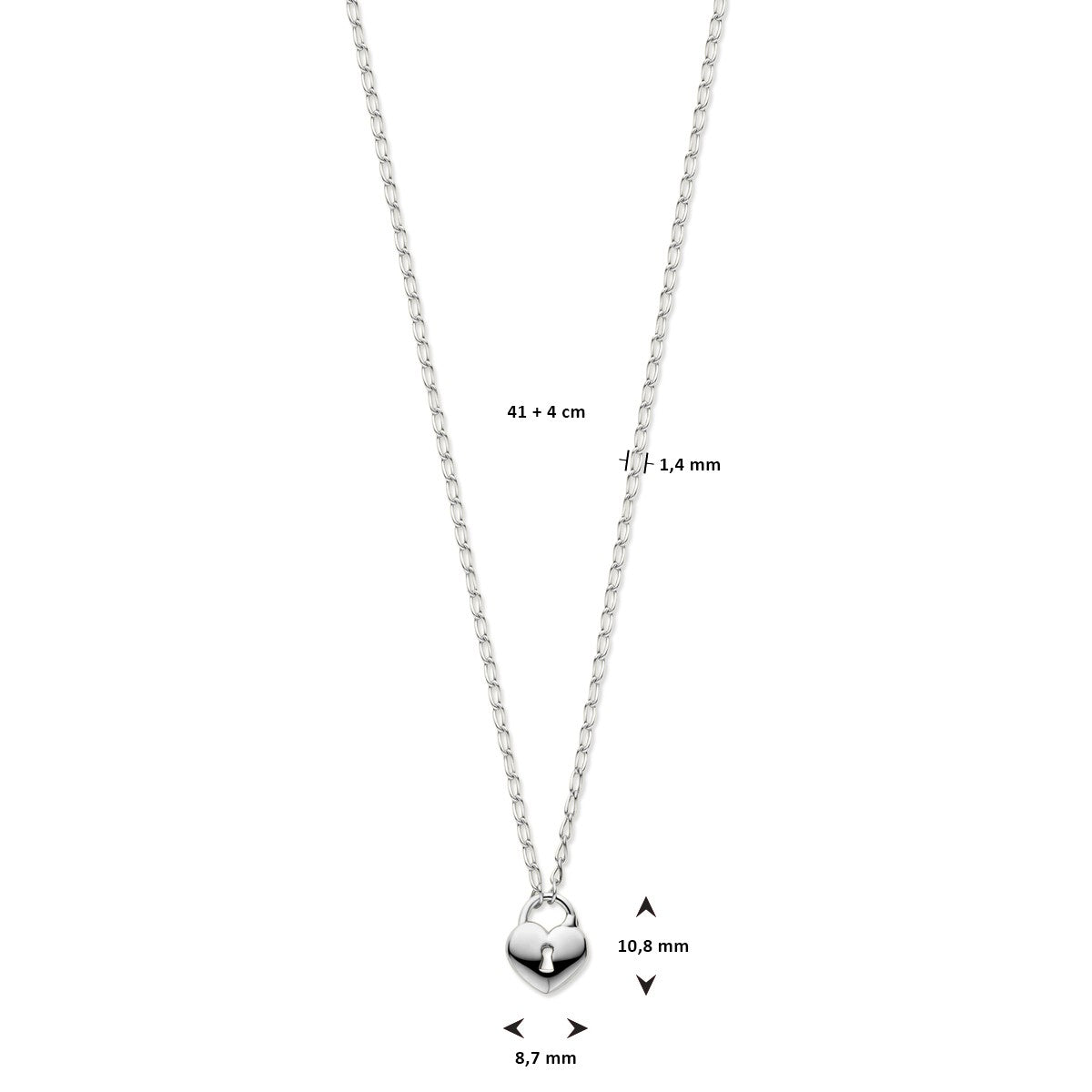 Fantasy Collection Collier hart en slot 41 + 4 cm zilver