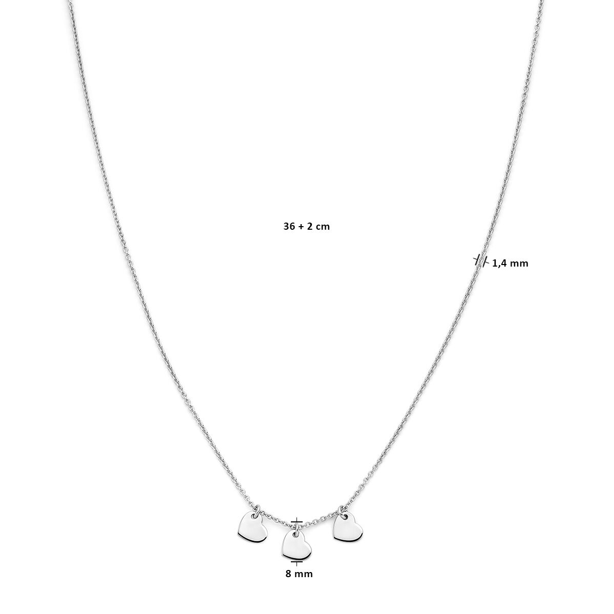 Fantasy Collection Collier hartjes 36 + 2 cm zilver