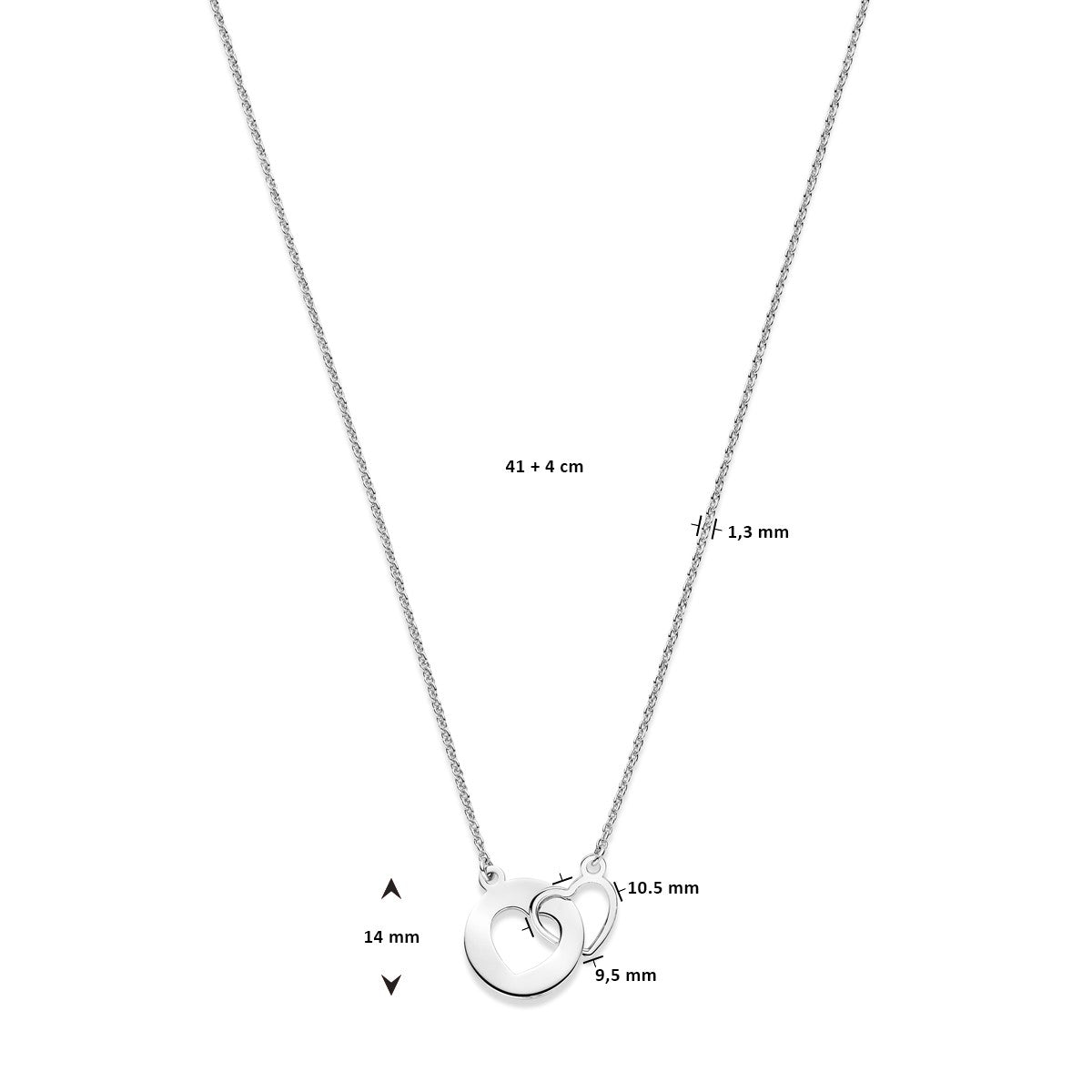Fantasy Collection Collier hartjes 1,3 mm 41 + 4 cm zilver