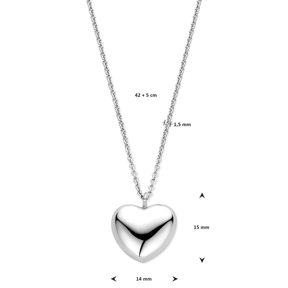 Fantasy Collection Collier hart 1,5 mm 42 + 5 cm zilver