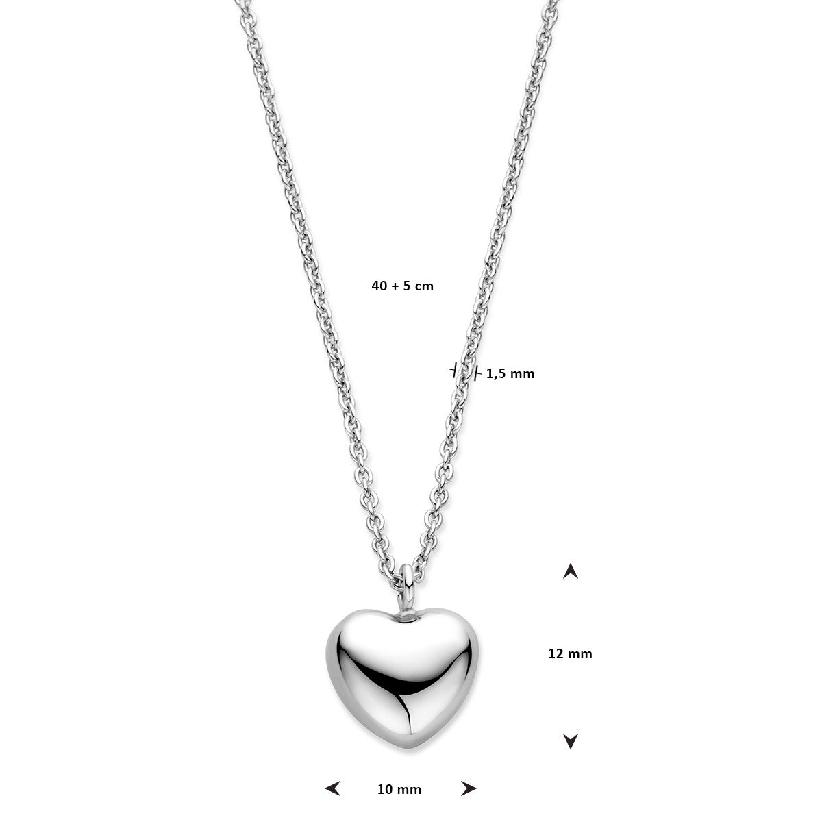 Fantasy Collection Collier hart 1,5 mm 40 + 5 cm zilver