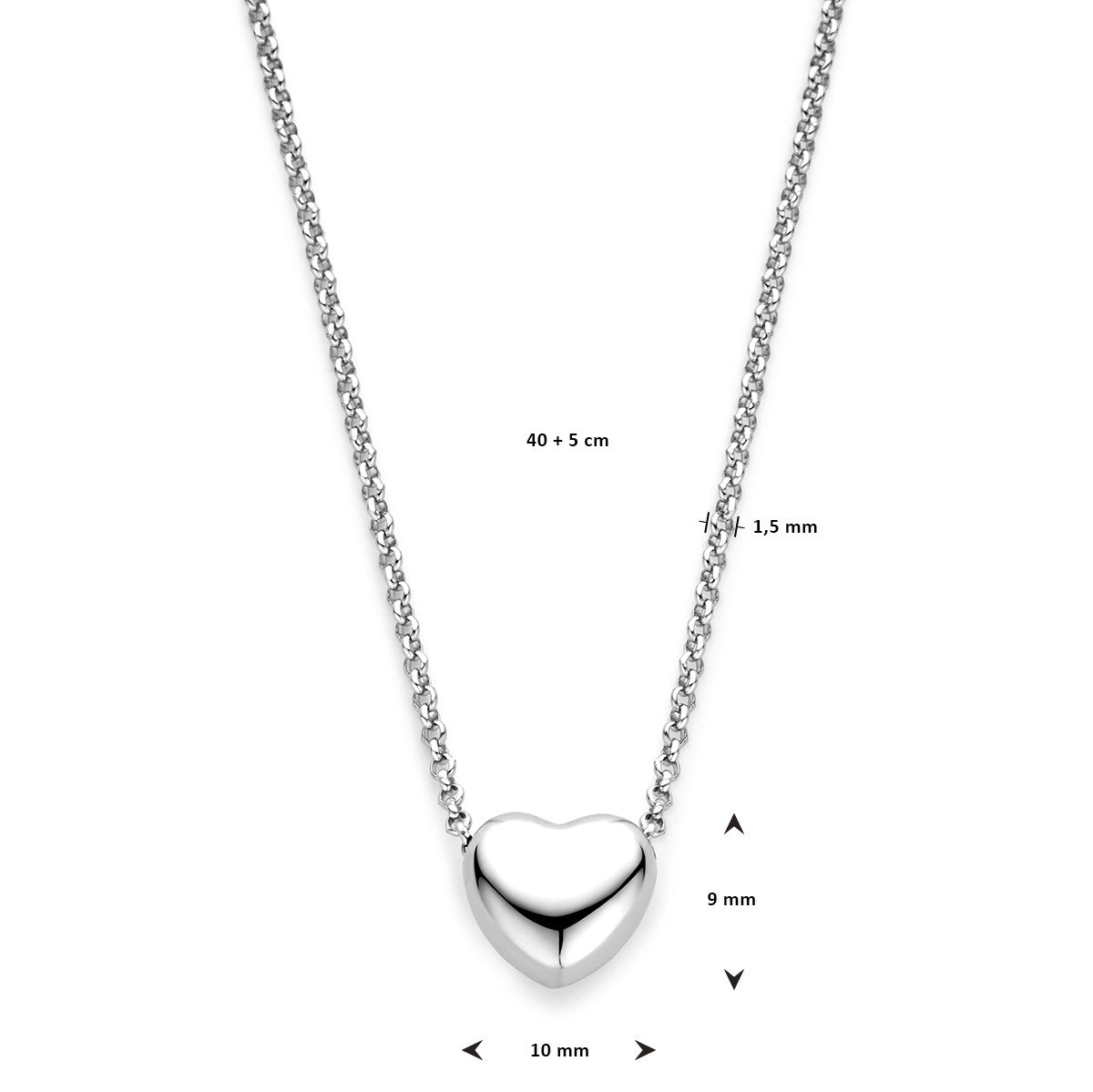 Fantasy Collection Collier hart 1,5 mm 40 + 5 cm zilver