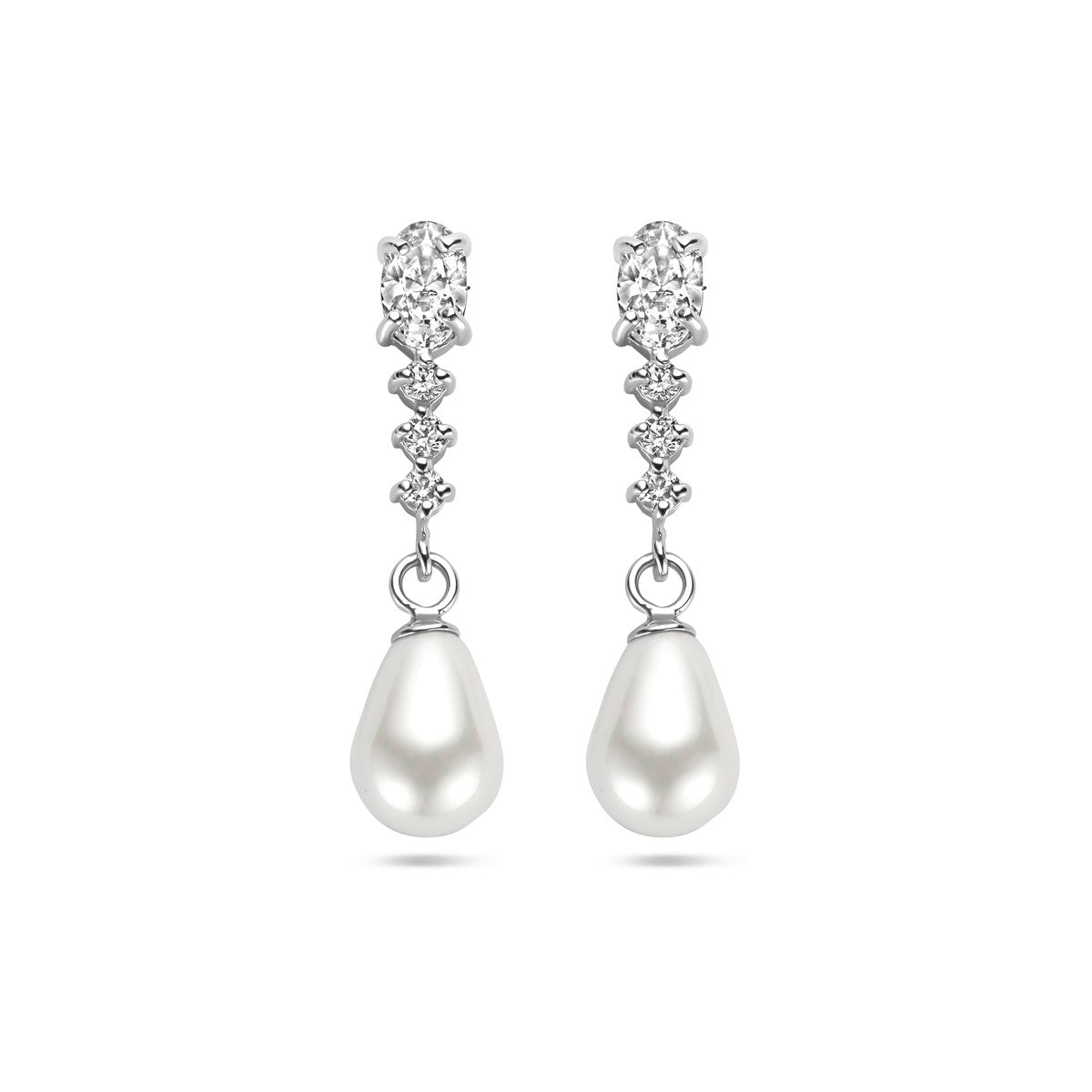 Fantasy Collection Hangende oorbellen zirkonia en parel zilver