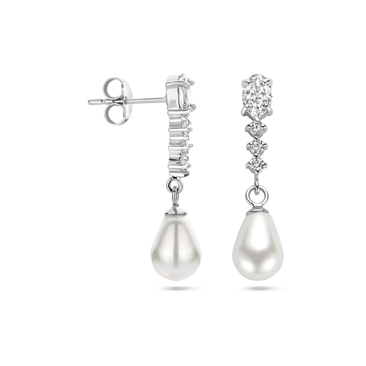 Fantasy Collection Hangende oorbellen zirkonia en parel zilver